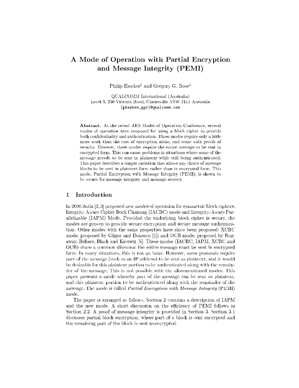 A Mode of Operation with Partial Encryption and Message Integrity
