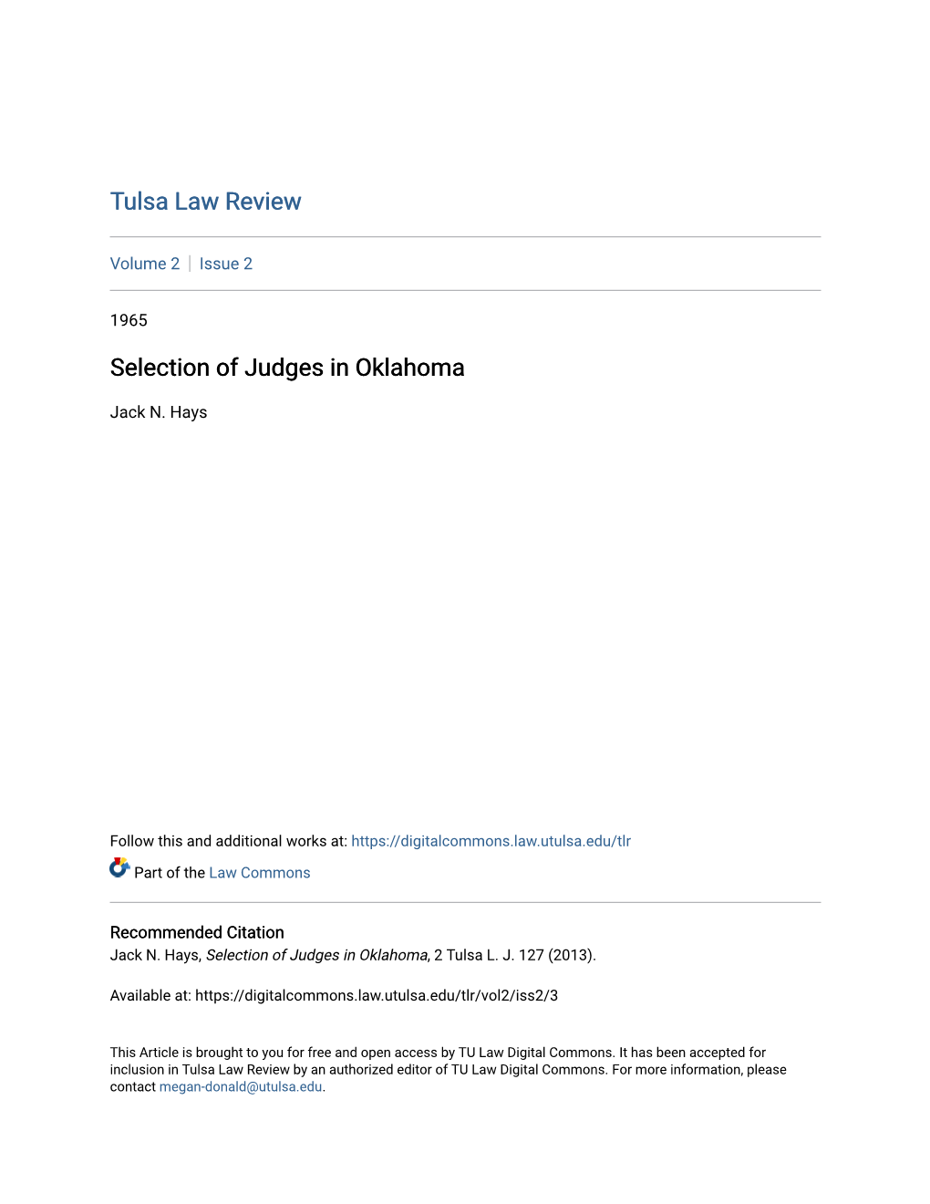 Selection of Judges in Oklahoma
