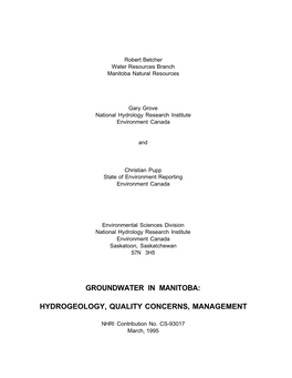 Groundwater in Manitoba: Hydrogeology, Quality Concerns, Management