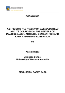 Economics A.C. Pigou's the Theory of Unemployment
