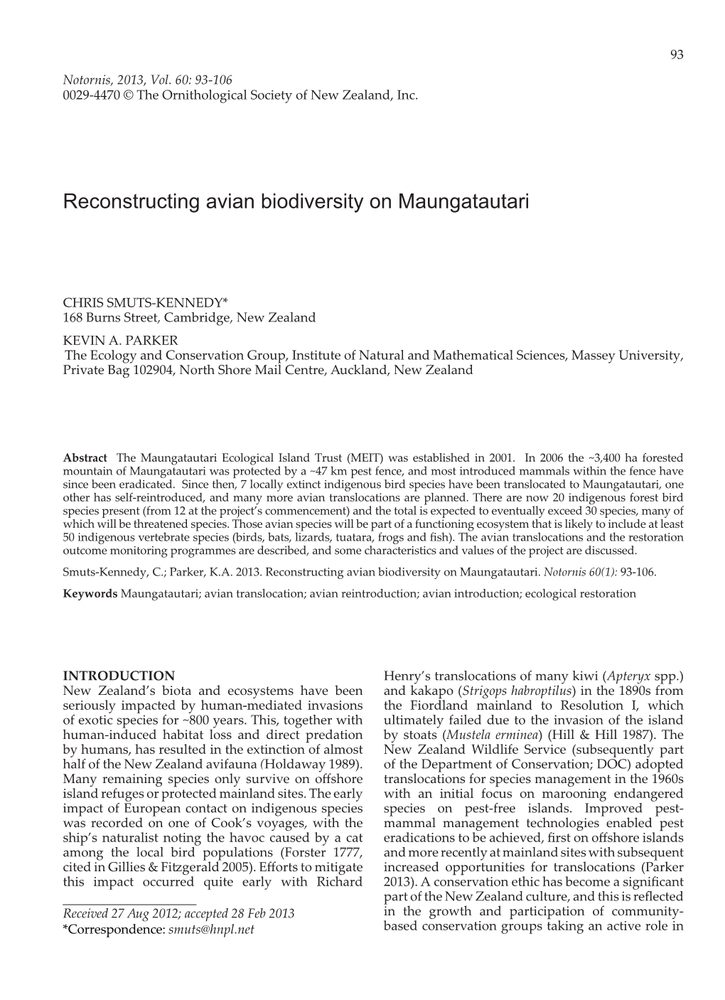 Reconstructing Avian Biodiversity on Maungatautari