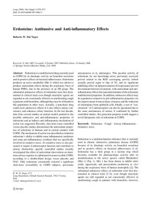 Erdosteine: Antitussive and Anti-Inflammatory Effects