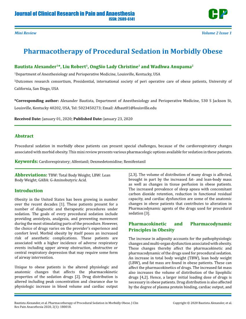 Bautista, Alexander Pharmacotherapy of Procedural Sedation in Morbidly