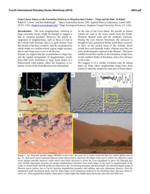 Giant Linear Dunes As the Formation Pathway to Megabarchan Chains : Titan and the Rub 'Al Khali