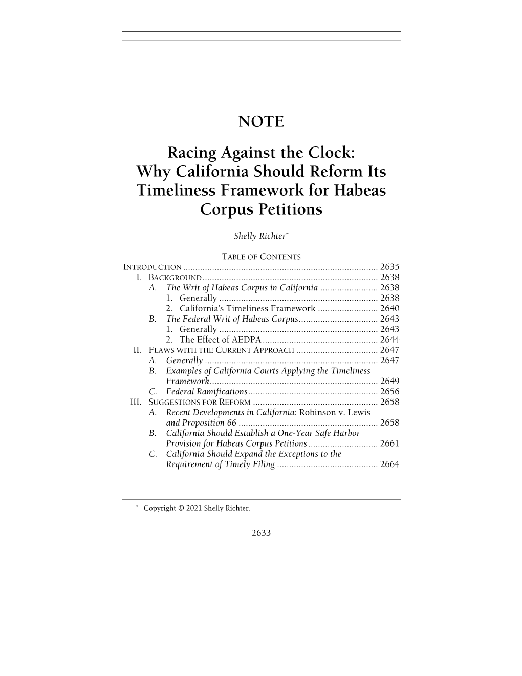 NOTE Racing Against the Clock: Why California Should Reform Its Timeliness Framework for Habeas Corpus Petitions