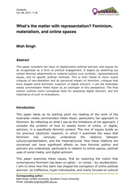 Feminism, Materialism, and Online Spaces