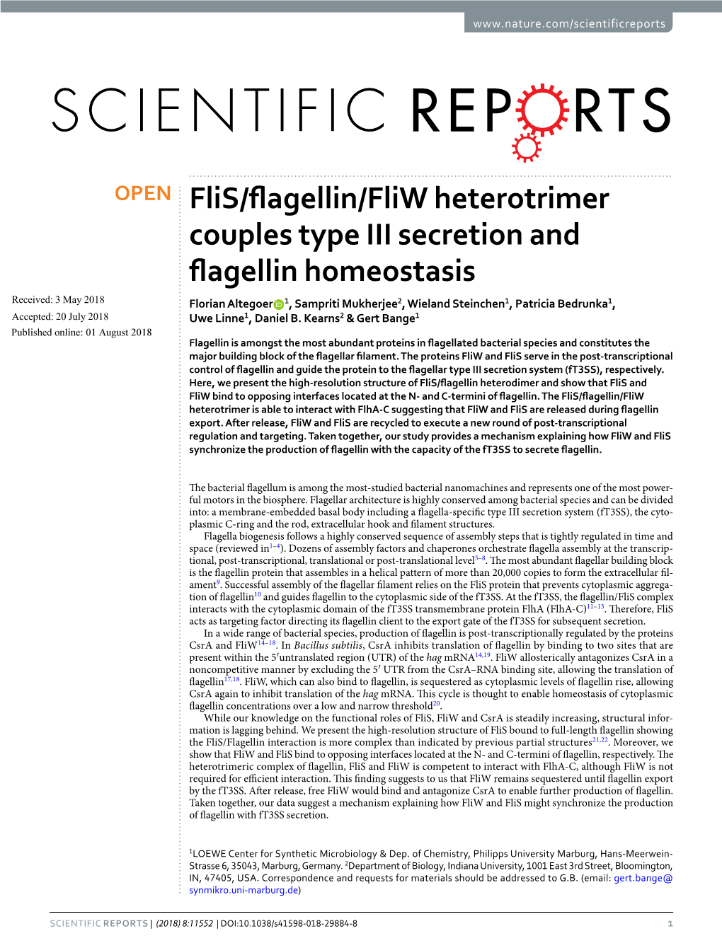 Flis/Flagellin/Fliw Heterotrimer Couples Type III Secretion and Flagellin