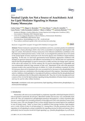 Neutral Lipids Are Not a Source of Arachidonic Acid for Lipid Mediator Signaling in Human Foamy Monocytes
