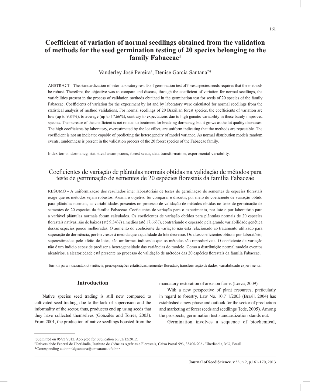 Coefficient of Variation of Normal Seedlings Obtained from the Validation of Methods for the Seed Germination Testing of 20 Species Belonging to the Family Fabaceae1