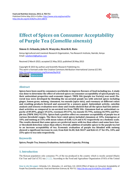 Effect of Spices on Consumer Acceptability of Purple Tea (Camellia Sinensis)