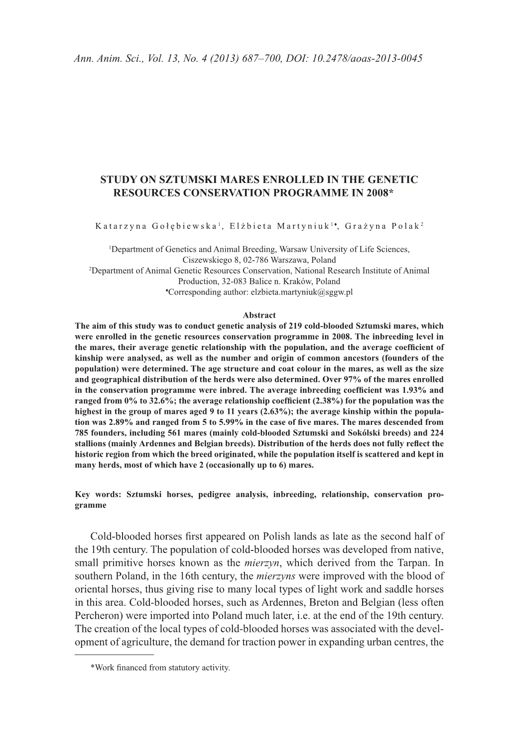 Ann. Anim. Sci., Vol. 13, No. 4 (2013) 687–700, DOI: 10.2478/Aoas-2013-0045