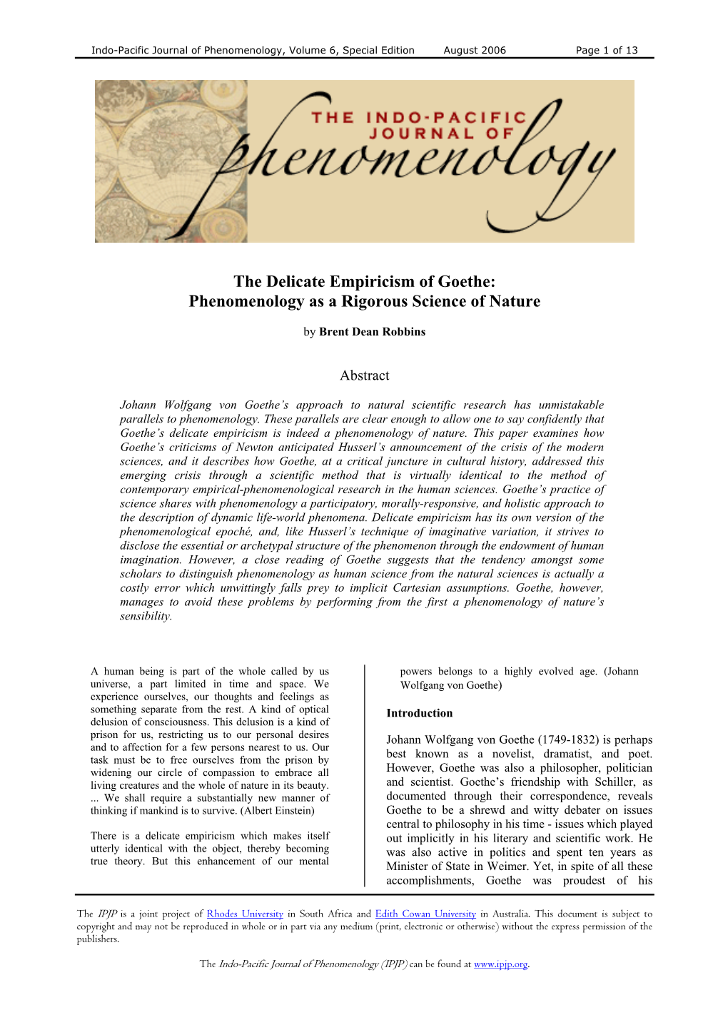 The Delicate Empiricism of Goethe: Phenomenology As a Rigorous Science of Nature