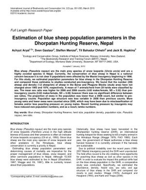 Estimation of Blue Sheep Population Parameters in the Dhorpatan Hunting Reserve, Nepal