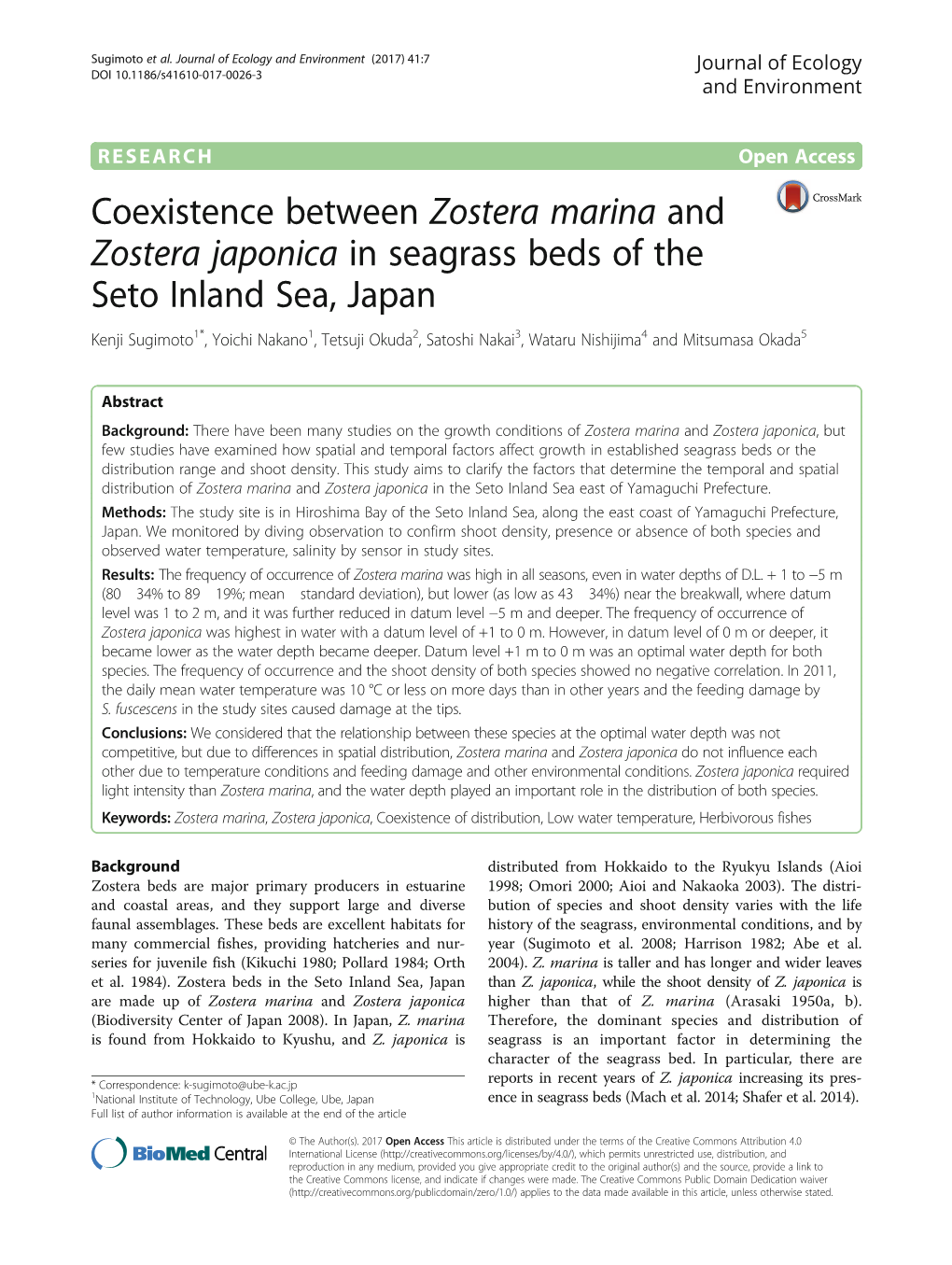 Coexistence Between Zostera Marina and Zostera Japonica in Seagrass
