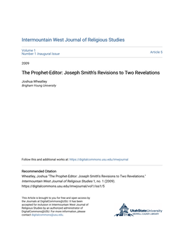The Prophet-Editor: Joseph Smith's Revisions to Two Revelations