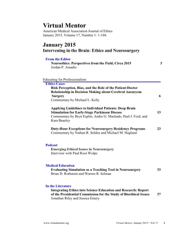 Virtual Mentor American Medical Association Journal of Ethics January 2015, Volume 17, Number 1: 1-104