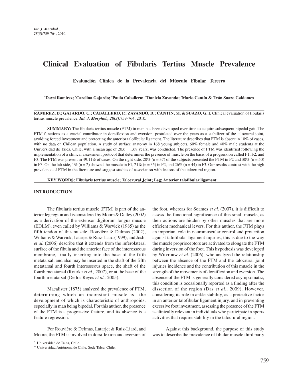 Clinical Evaluation of Fibularis Tertius Muscle Prevalence