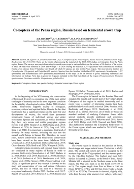 Coleoptera of the Penza Region, Russia Based on Fermental Crown Trap