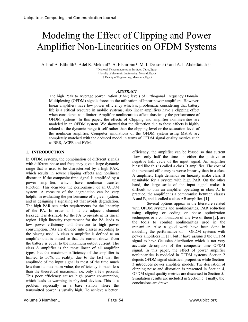 Modeling the Effect of Clipping and Power Amplifier Non-Linearities on OFDM Systems
