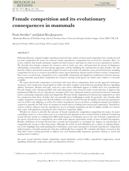 Female Competition and Its Evolutionary Consequences in Mammals