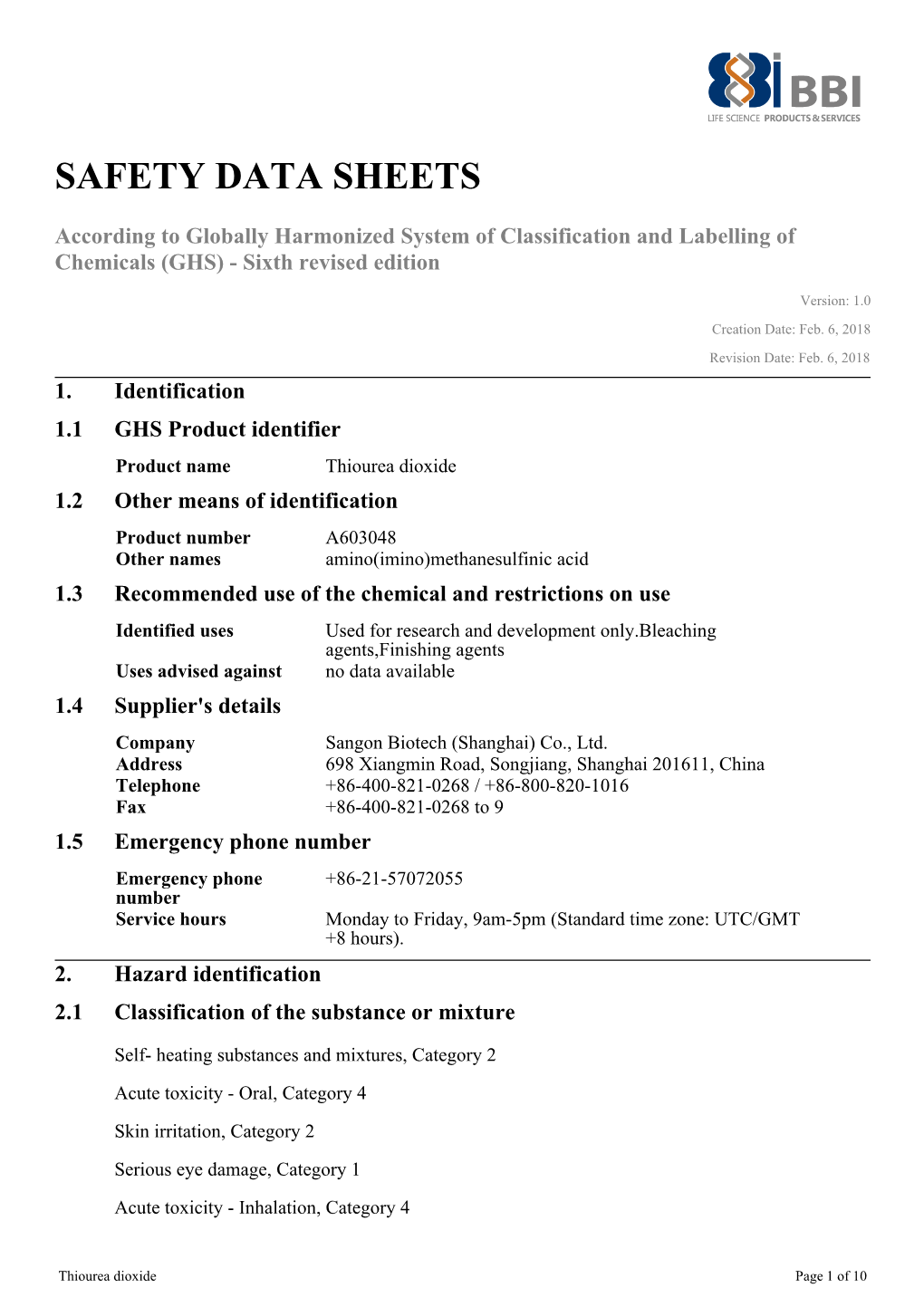 Safety Data Sheets