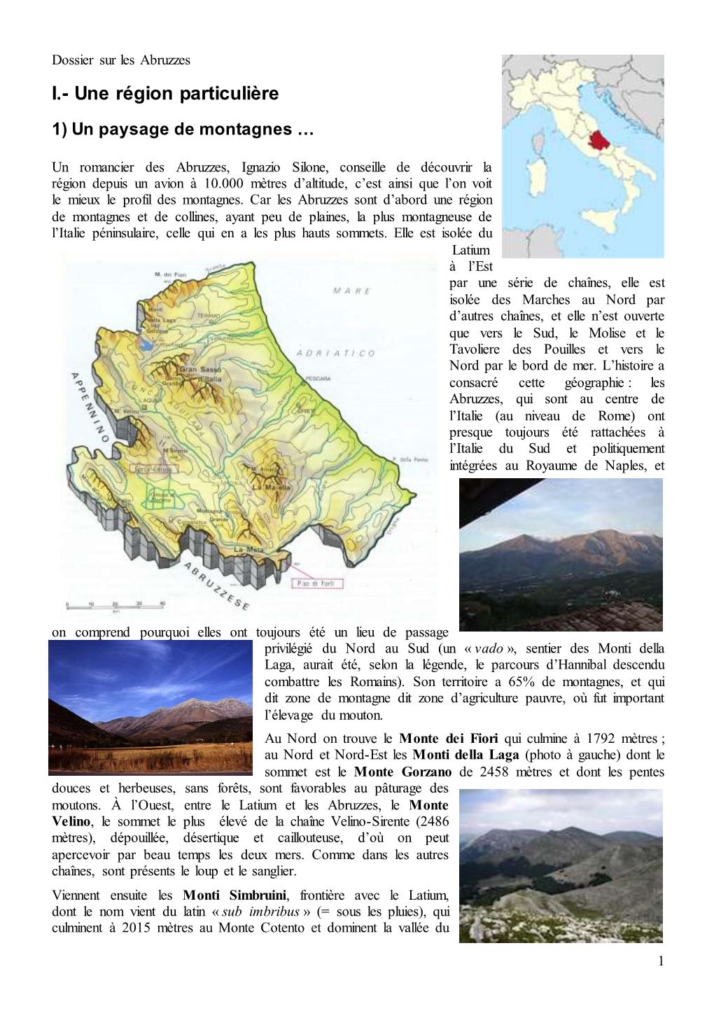 Dossier Sur Les Abruzzes I.- Une Région Particulière