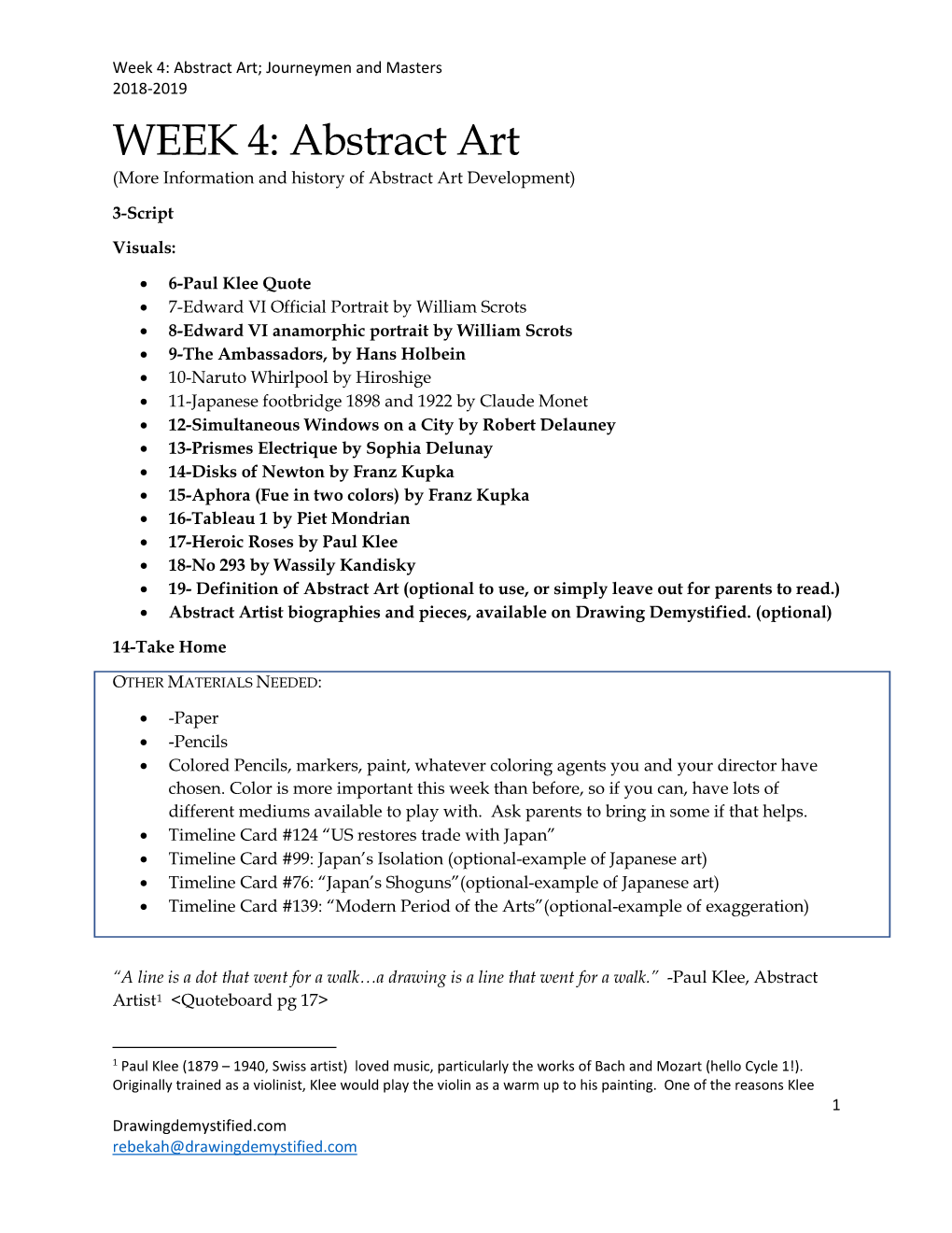 Abstract Art; Journeymen and Masters 2018-2019 WEEK 4: Abstract Art (More Information and History of Abstract Art Development)