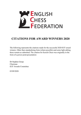 Citations for Award Winners 2020