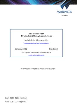 Warwick Economics Research Papers ISSN 2059-4283 (Online)