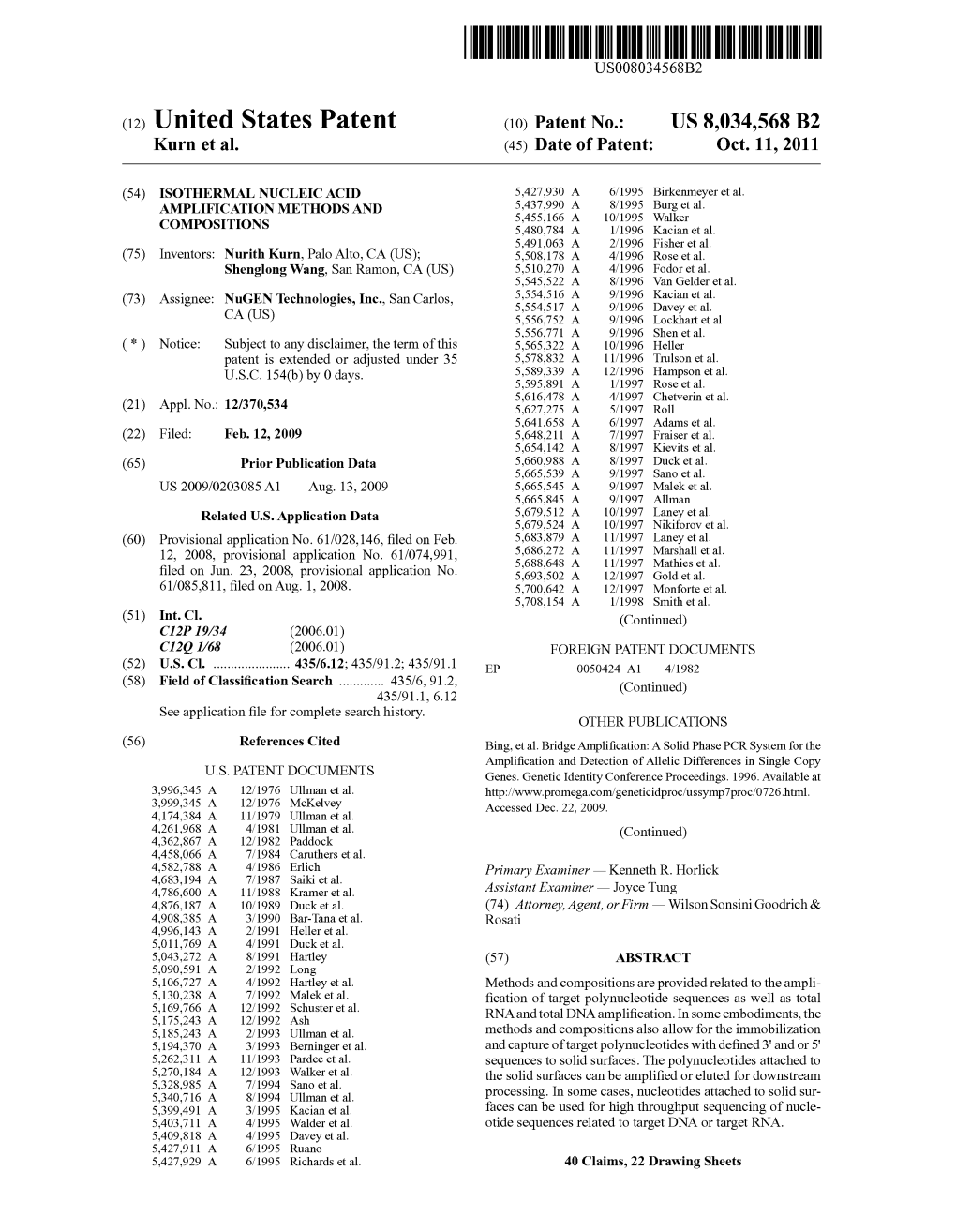 (12) United States Patent (10) Patent No.: US 8,034,568 B2 Kurn Et Al