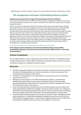 The Management and Extent of the National Reserve System