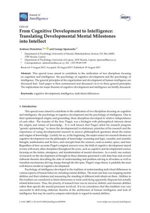 From Cognitive Development to Intelligence: Translating Developmental Mental Milestones Into Intellect