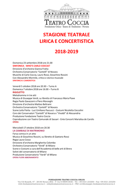Stagione Teatrale Liricaeconcertistica 2018