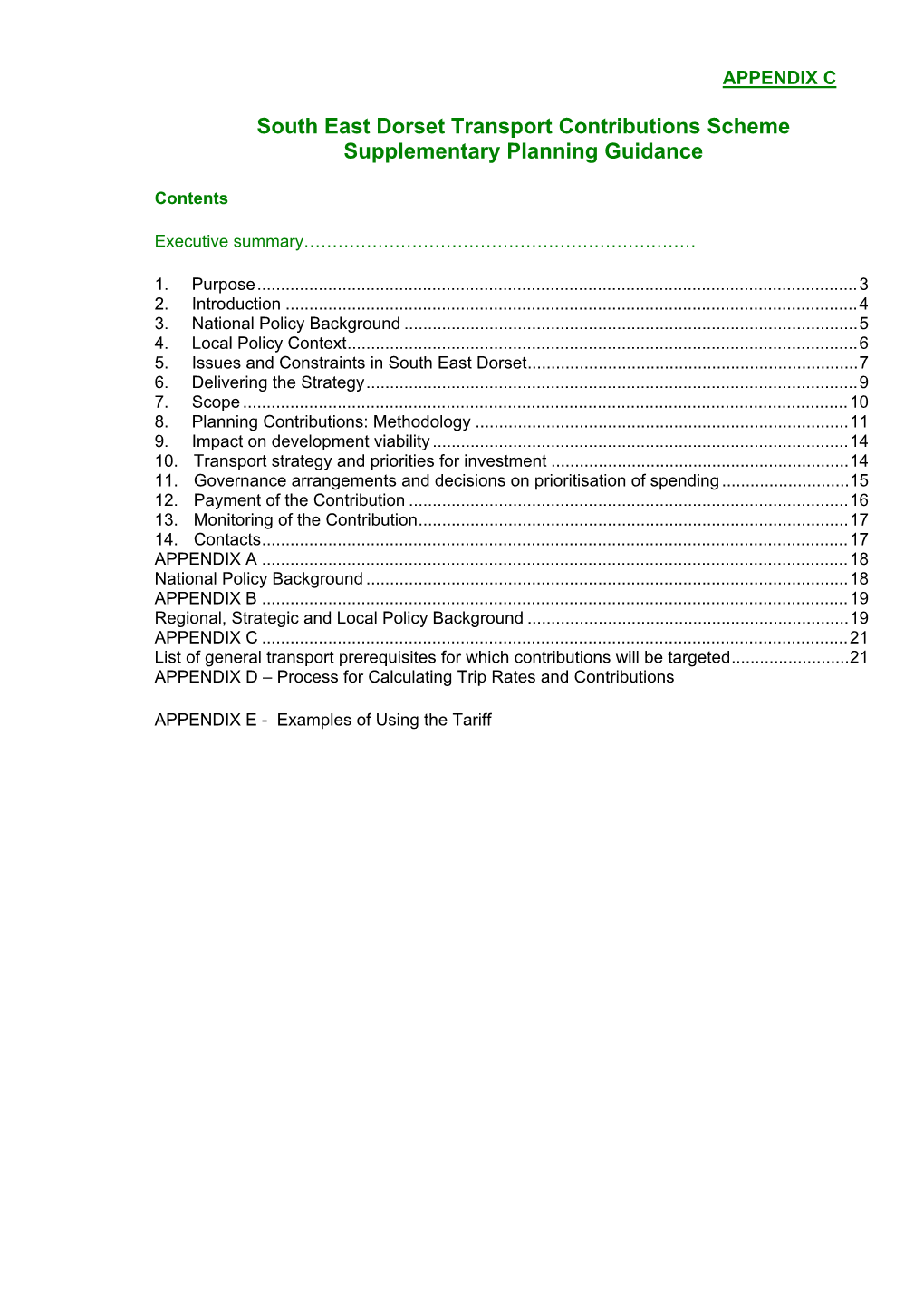 South East Dorset Transport Contributions Scheme Supplementary Planning Guidance