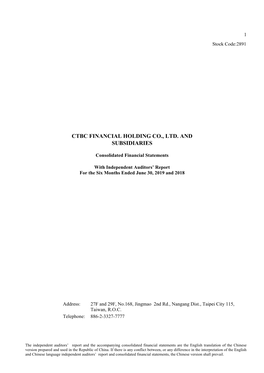 Ctbc Financial Holding Co., Ltd. and Subsidiaries
