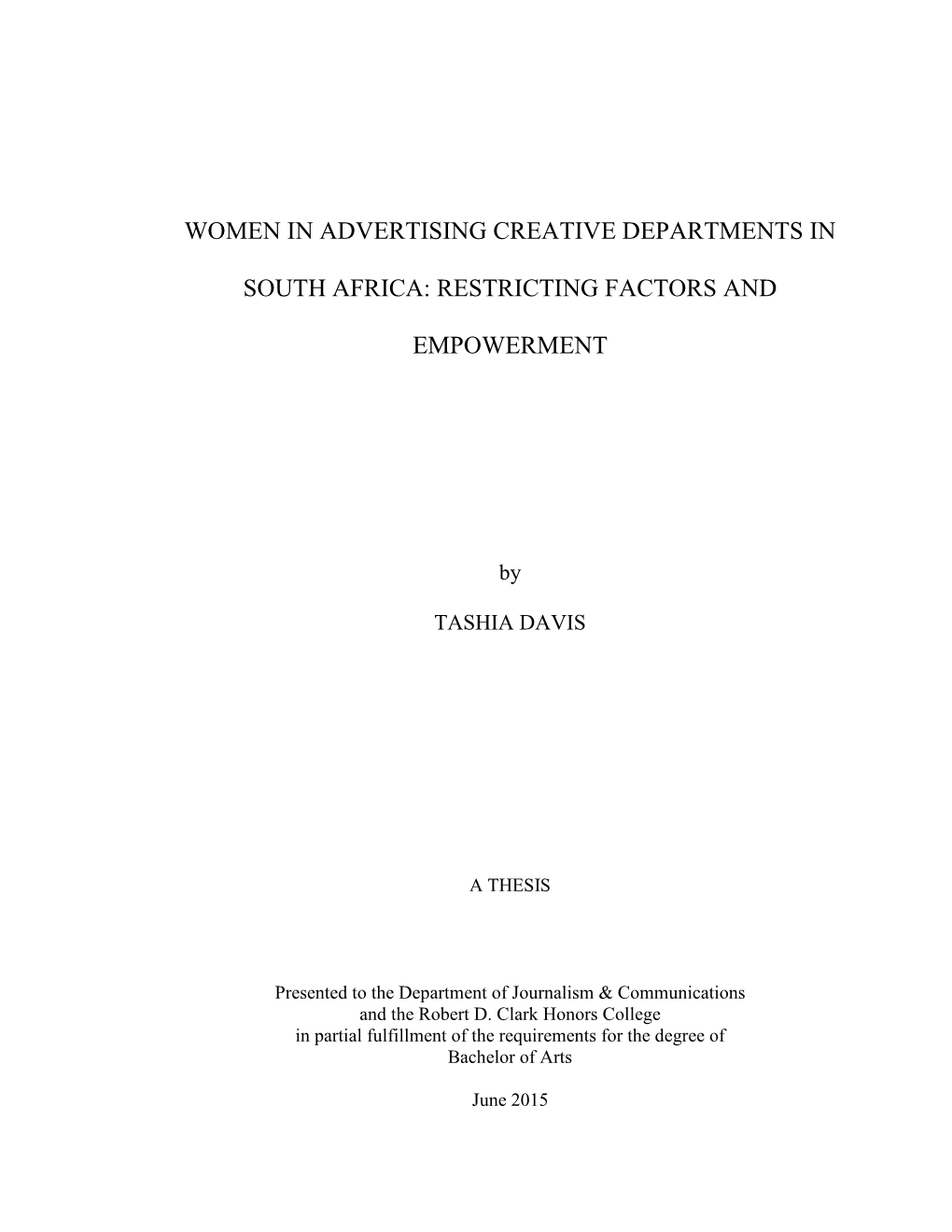 Women in Advertising Creative Departments in South Africa