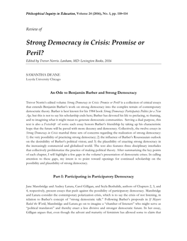 Strong Democracy in Crisis: Promise Or Peril? Edited by Trevor Norris