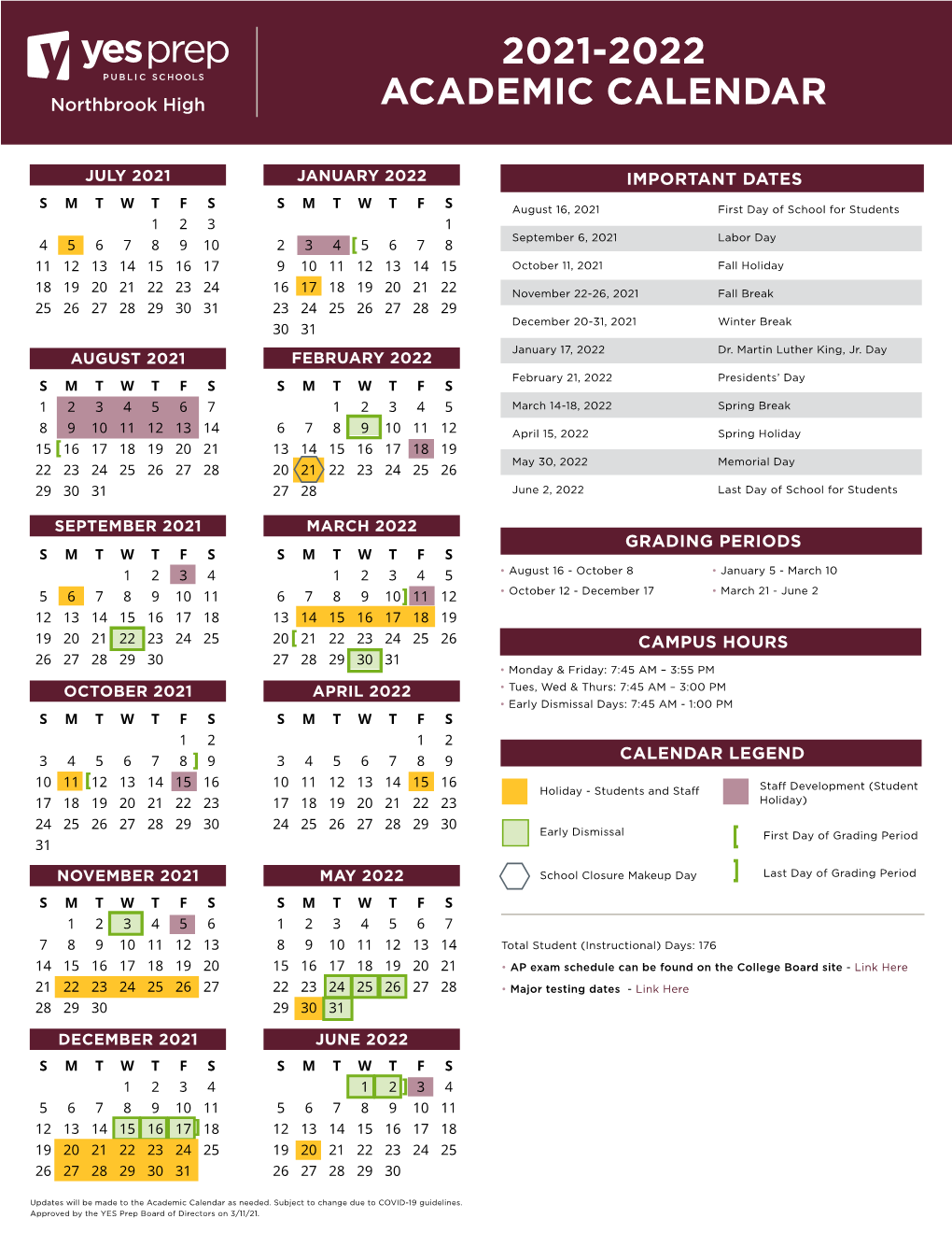 2021-2022 Academic Calendar