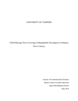 UNIVERSITY of TAMPERE Child Marriage News Coverage In