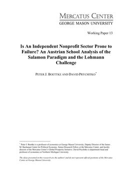 Is an Independent Nonprofit Sector Prone to Failure? an Austrian School Analysis of the Salamon Paradigm and the Lohmann Challenge