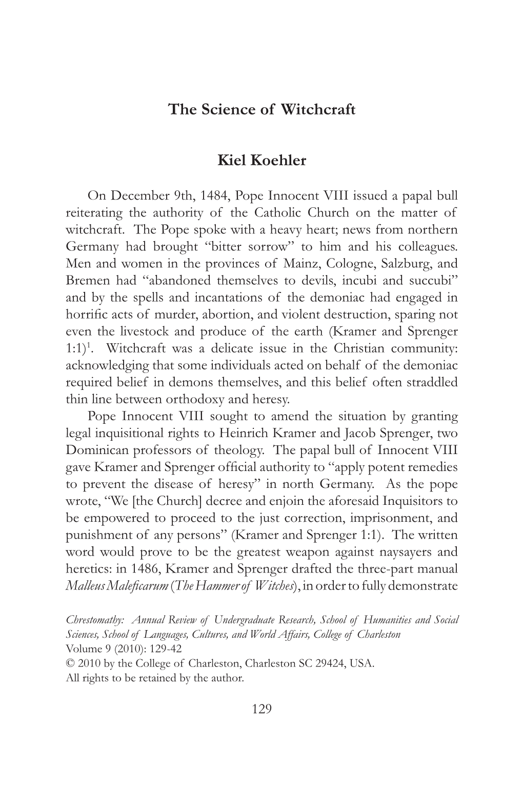 The Science of Witchcraft Kiel Koehler