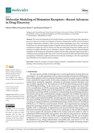 Molecular Modeling of Histamine Receptors—Recent Advances in Drug Discovery