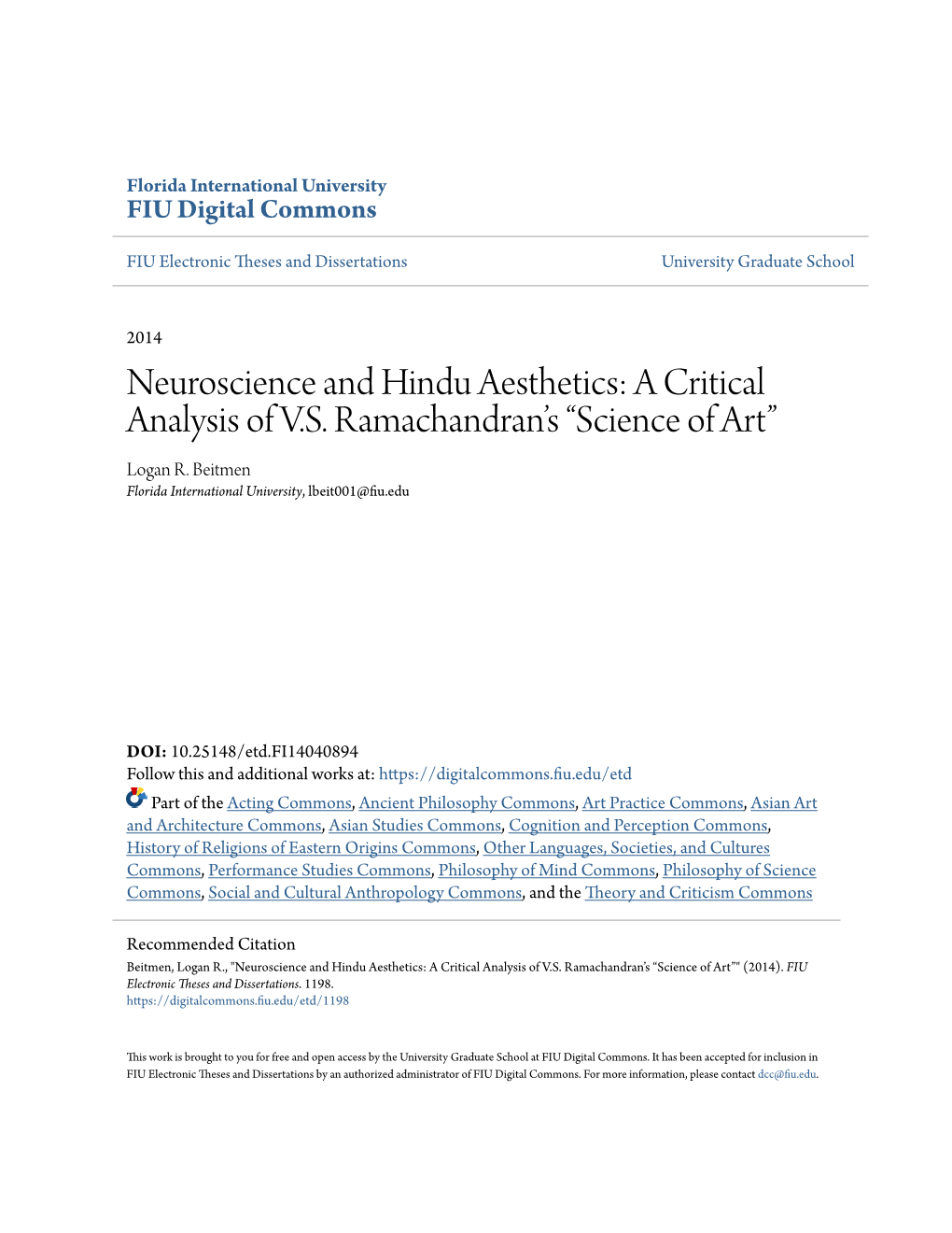 A Critical Analysis of VS Ramachandran's “Science of Art”