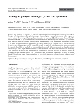 Osteology of Quasipaa Robertingeri (Anura: Dicroglossidae)