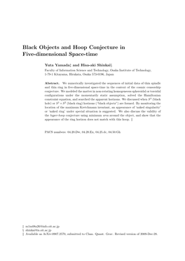 Black Objects and Hoop Conjecture in Five-Dimensional Space-Time