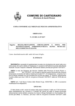 Page 1 COMUNE DI CASTIGNANO (Provincia Di Ascoli Piceno) COPIA