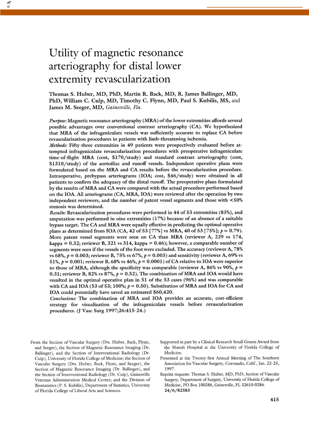 Utility of Magnetic Resonance Arteriography for Distal Lower Extremity Revascularization