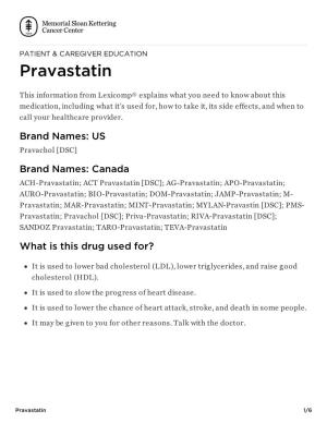 Pravastatin | Memorial Sloan Kettering Cancer Center