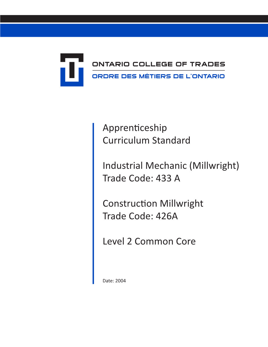 Apprenticeship Curriculum Standard Industrial Mechanic (Millwright)