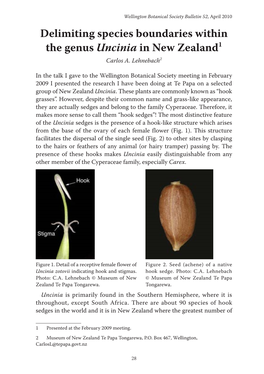 Delimiting Species Boundaries Within the Genus Uncinia in New Zealand1 Carlos A